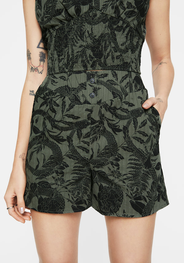 Bashe Cotton Wide Leg Shorts - Green