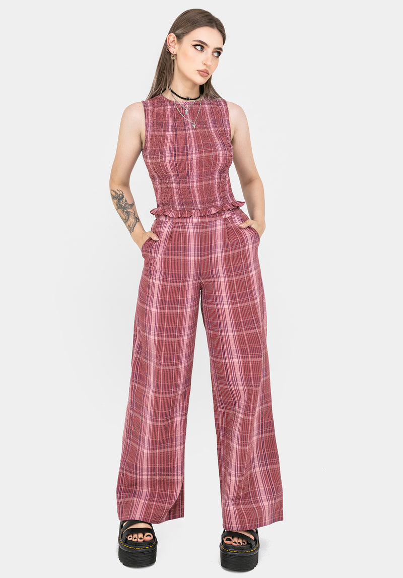 Zorina Cotton Check Wide Leg Trousers
