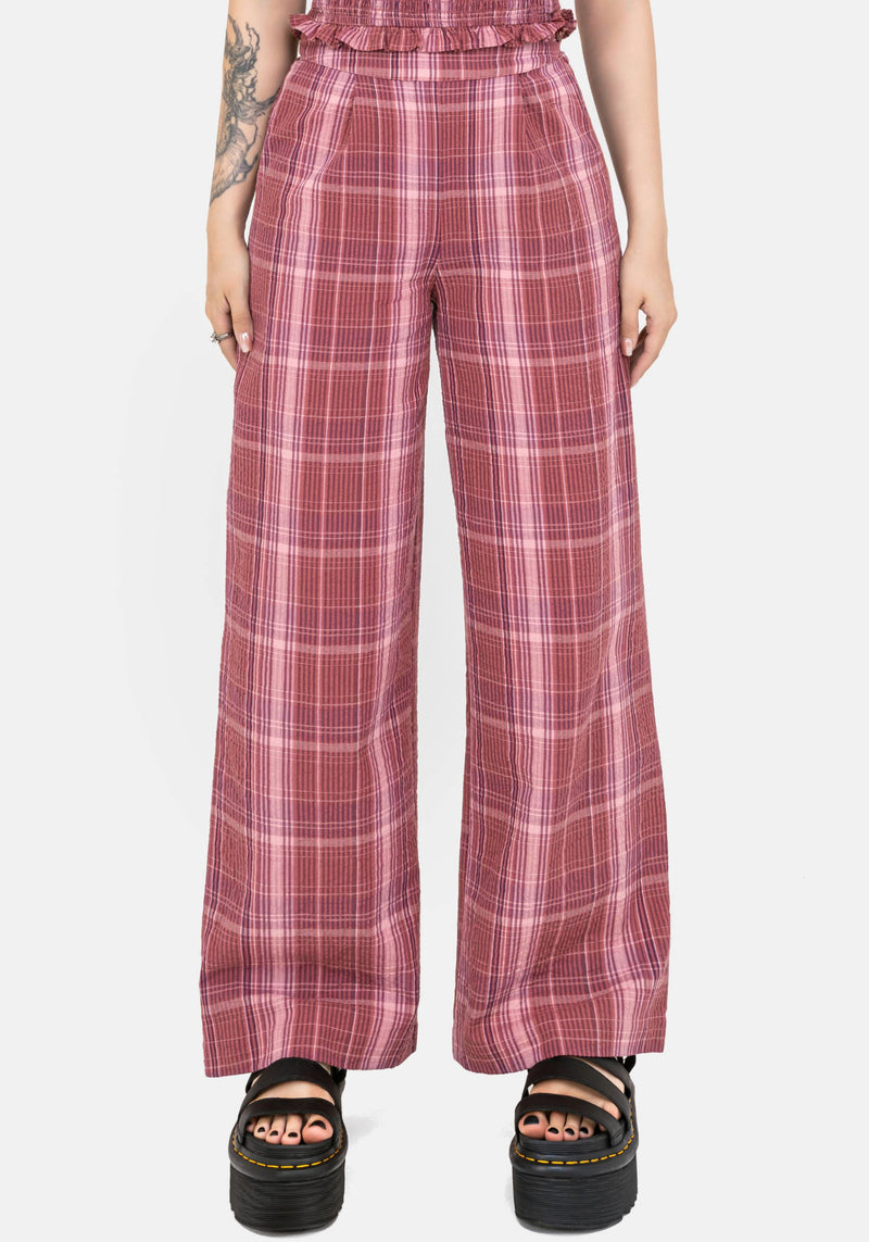 Zorina Cotton Check Wide Leg Trousers
