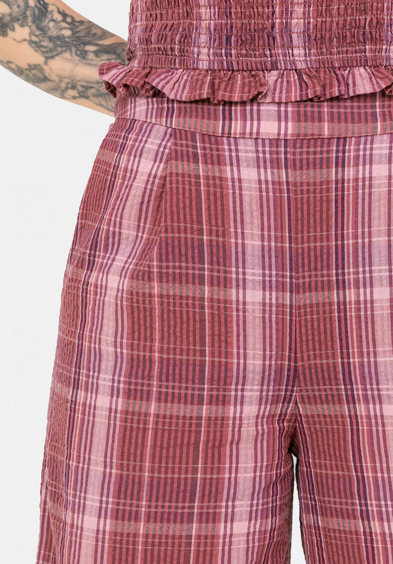 Zorina Cotton Check Wide Leg Trousers