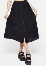 Crux Broiderie Cotton Button Up Midi Skirt
