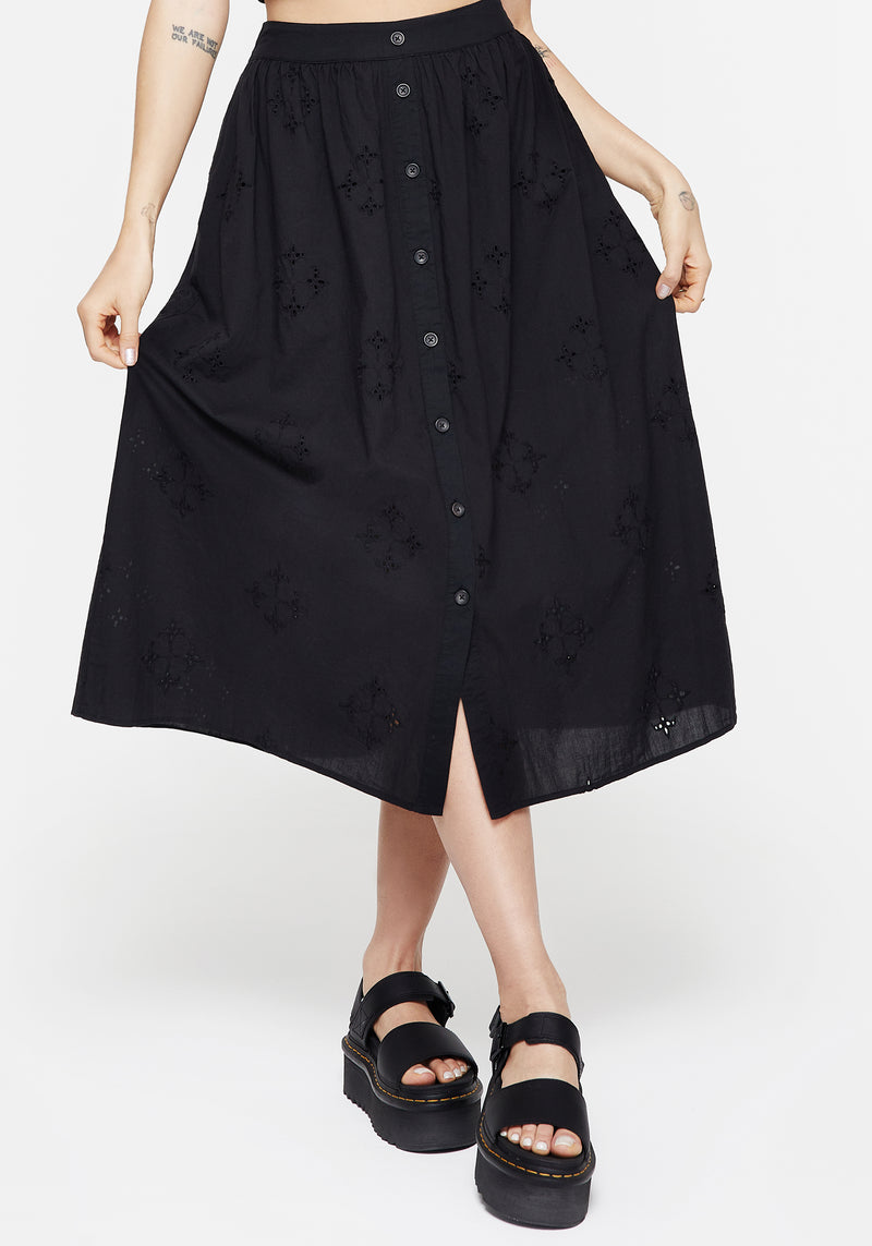 Crux Broiderie Cotton Button Up Midi Skirt