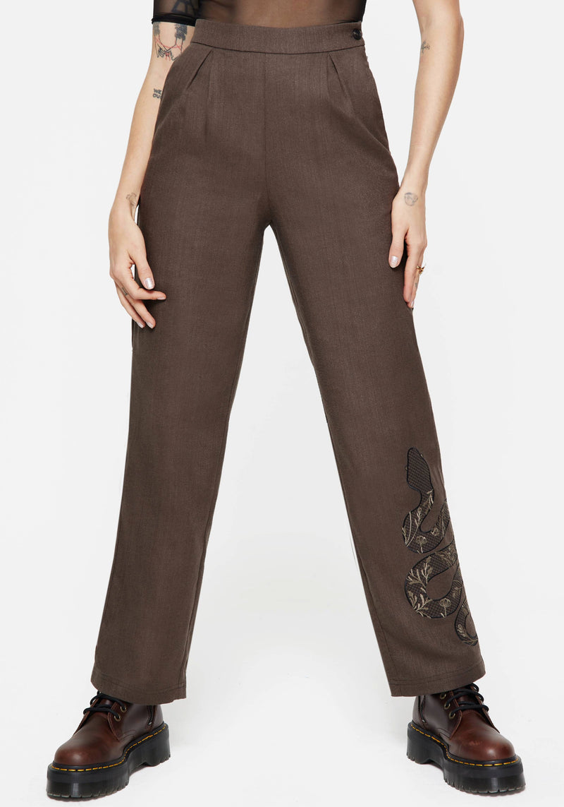 Gaia Linen Blend Snake Embroidered Wide Leg Trouser