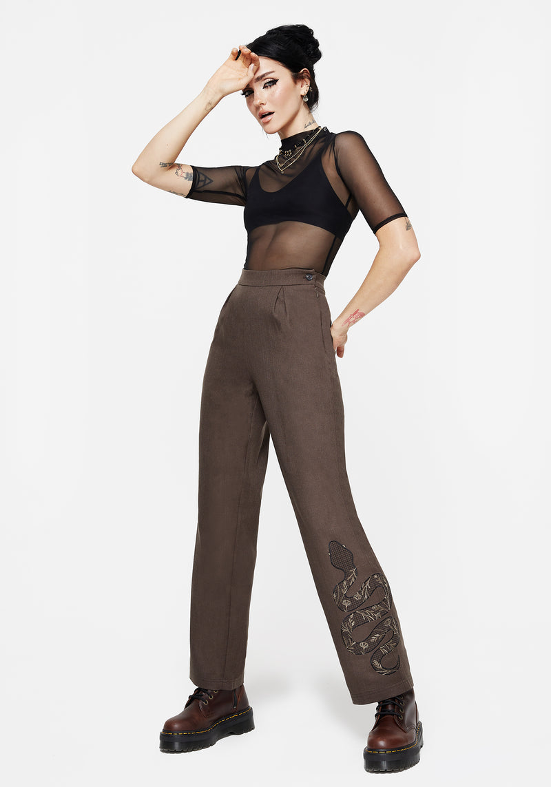 Gaia Linen Blend Snake Embroidered Wide Leg Trouser
