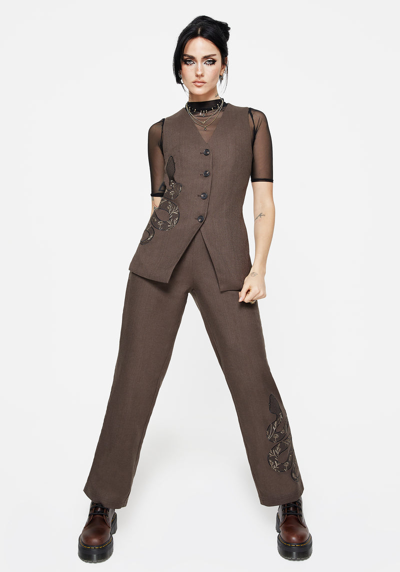 Gaia Linen Blend Snake Embroidered Longline Waistcoat