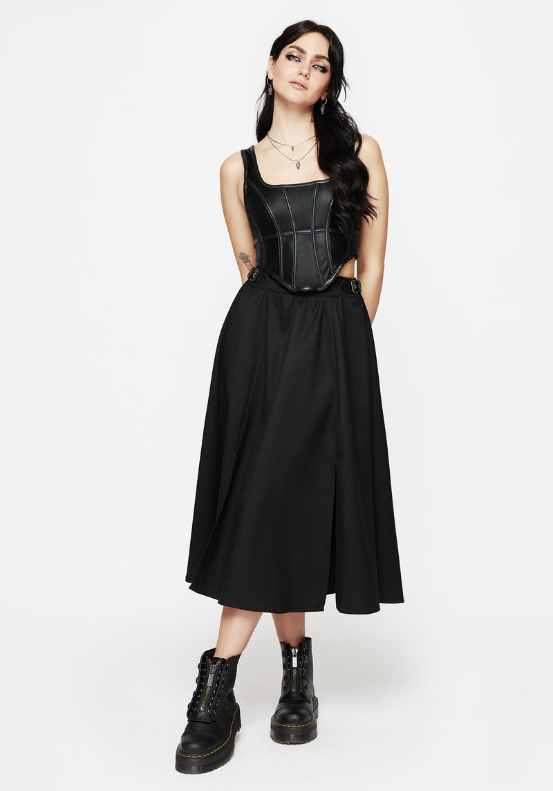 Nightingale Buckled Midi Skirt - Black