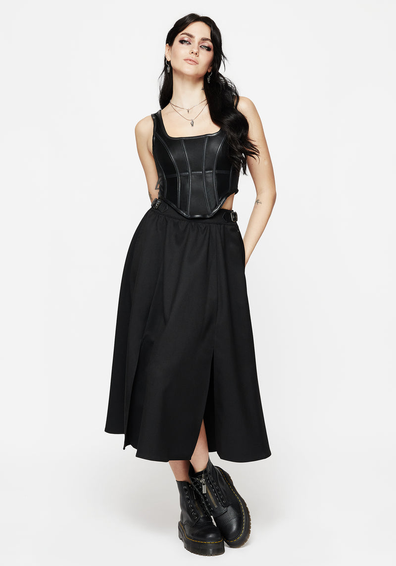 Nightingale Buckled Midi Skirt - Black
