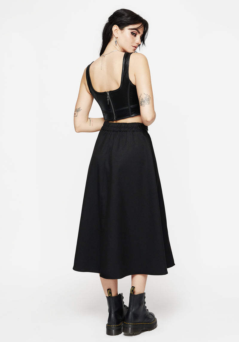 Nightingale Buckled Midi Skirt - Black