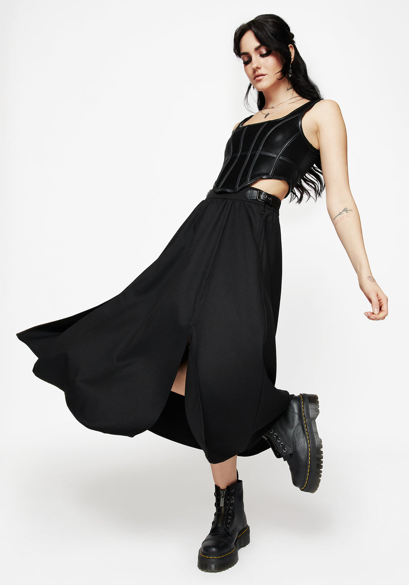 Nightingale Buckled Midi Skirt - Black