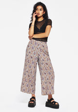 Blossom Floral Tile Printed Wide Leg Culotte Trousers