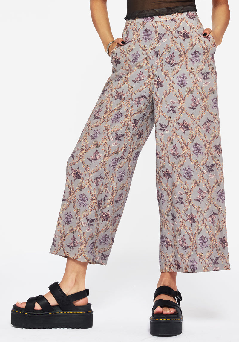 Blossom Floral Tile Printed Wide Leg Culotte Trousers