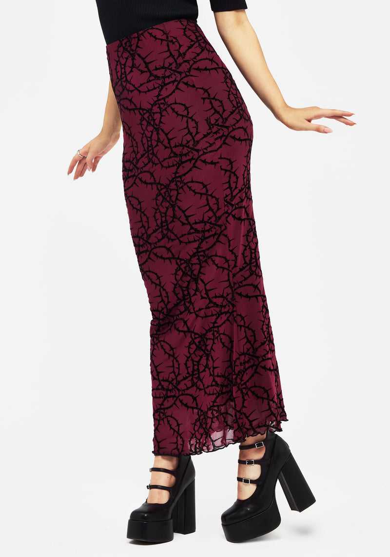 Prickle Thorn Print Mesh Mermaid Maxi Skirt