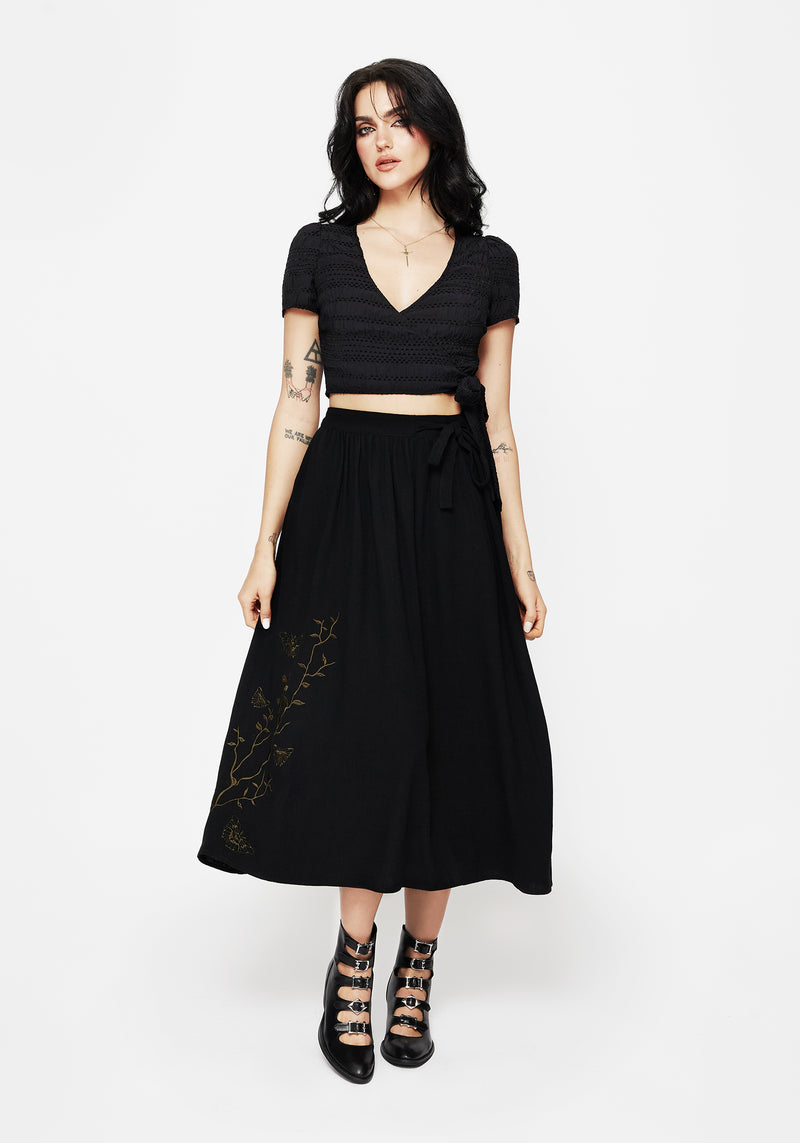 Cressida Moth Embroidered Midi Skirt