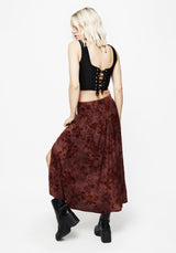 Wytchelm Floral Flocked Velour Midaxi Skirt - Red