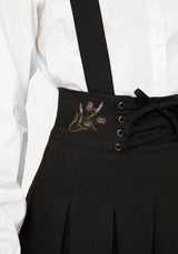Despair Thistle Embroidered Tailored Pleated Pinafore Midi Skirt