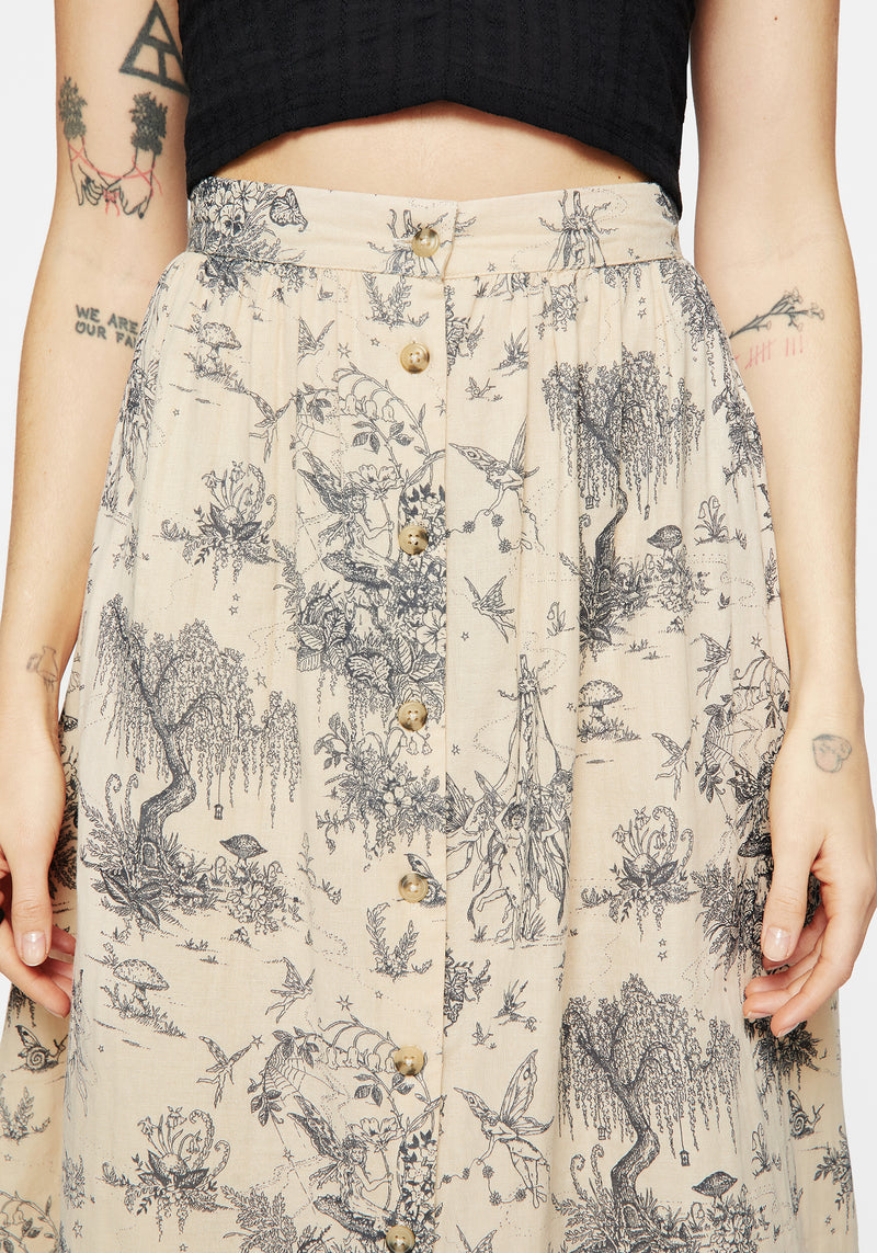 Maypole Cotton Print Button Up Midaxi Skirt