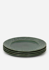 Rosethorn Floral Embossed Dinner Plate  (4 Piece Set)