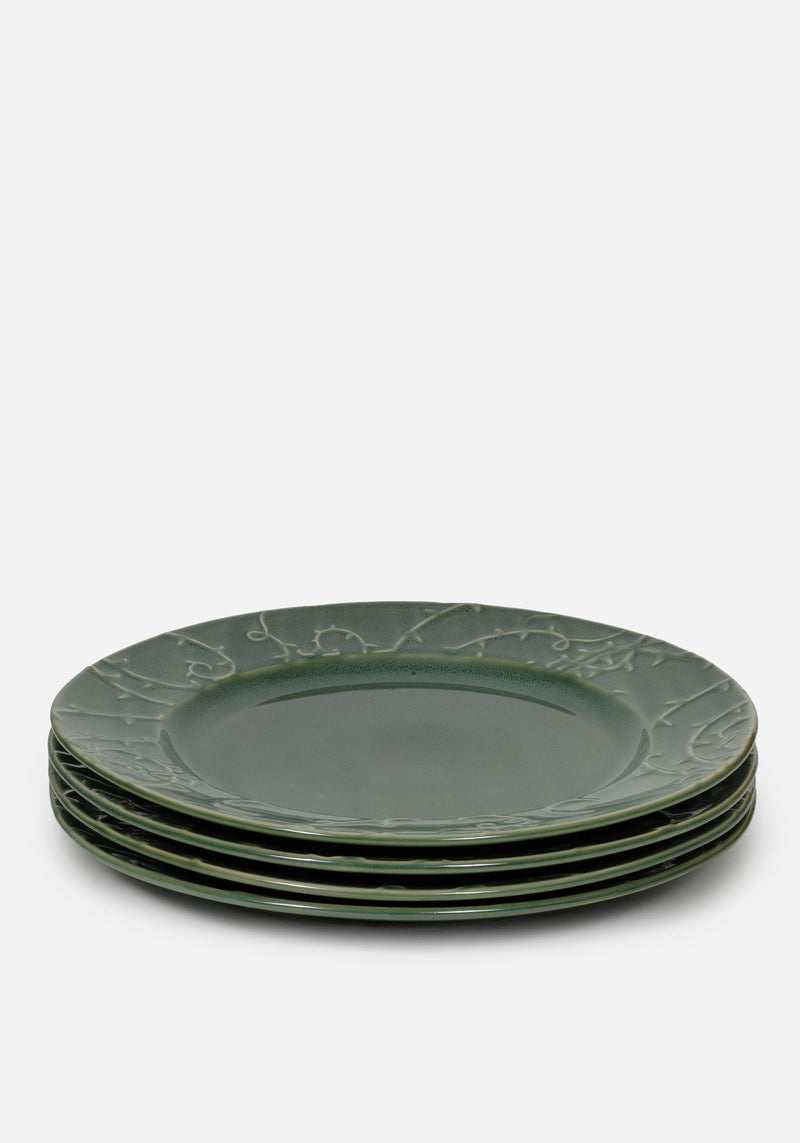 Rosethorn Floral Embossed Dinner Plate  (4 Piece Set)