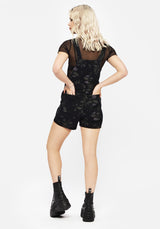Thistle Floral Print Denim Dungaree Shorts
