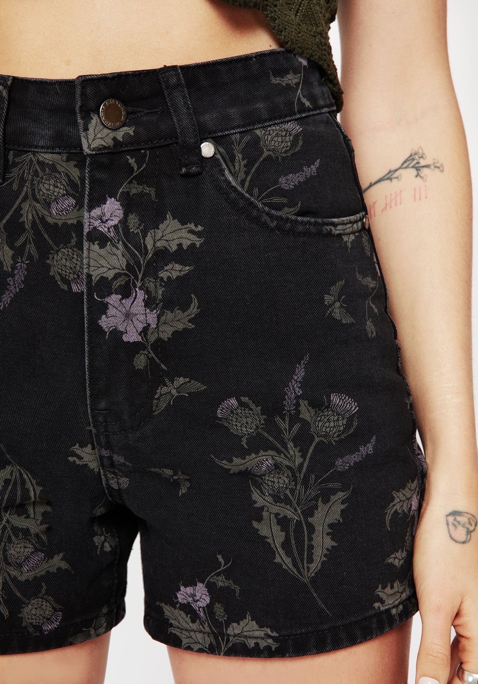 Thistle Floral Print Denim Shorts