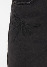 Dragonfly Embroidered Wide Leg Denim Culotte Jeans