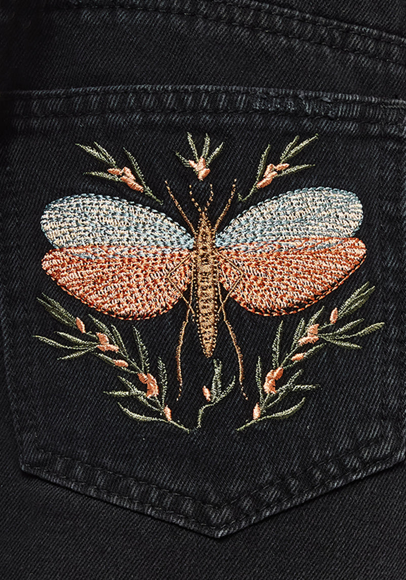 Griffinfly Embroidered Distressed Denim Shorts
