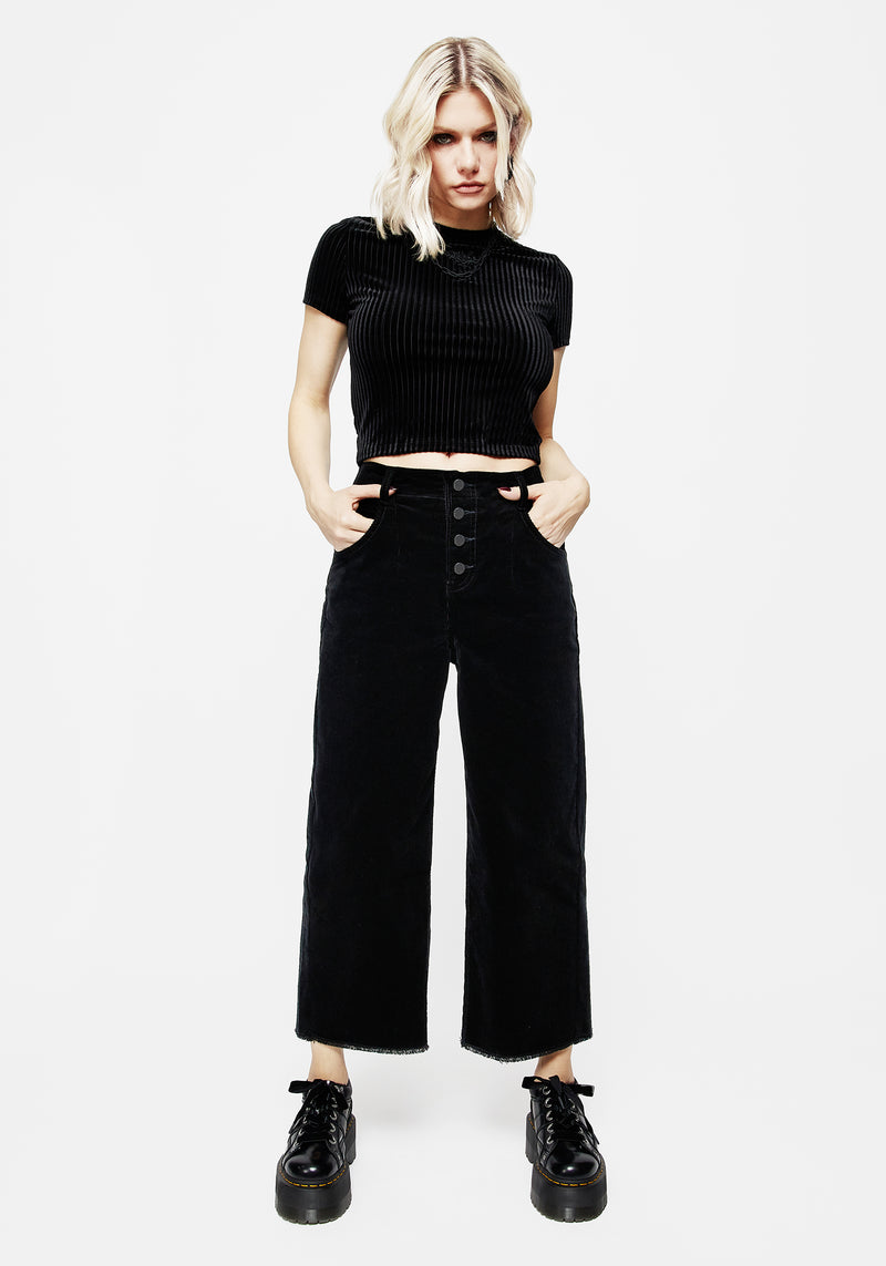 Foster Wide Leg Cord Crop Jeans - Black