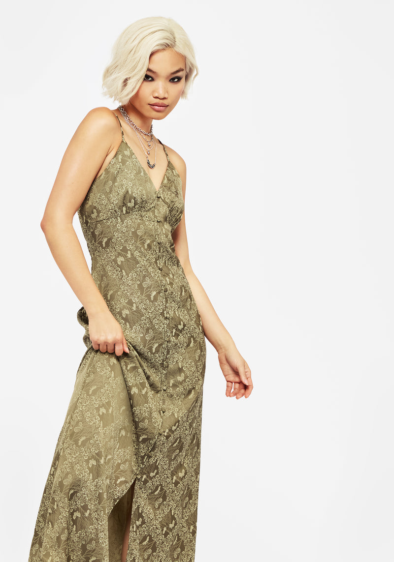 Yara Floral Print Button Up Maxi Slip Dress