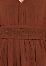 Tiana Cotton Applique Trim Midi Dress