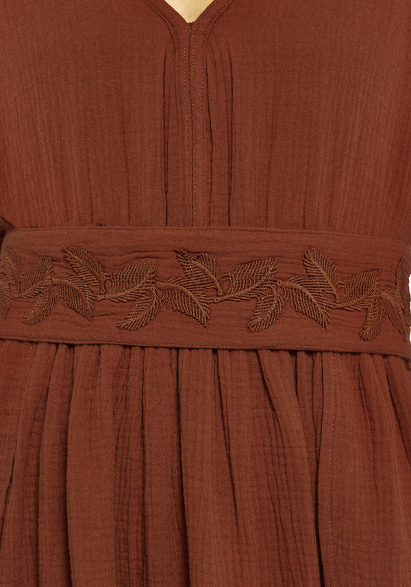 Tiana Cotton Applique Trim Midi Dress