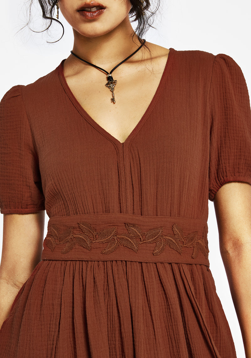 Tiana Cotton Applique Trim Midi Dress