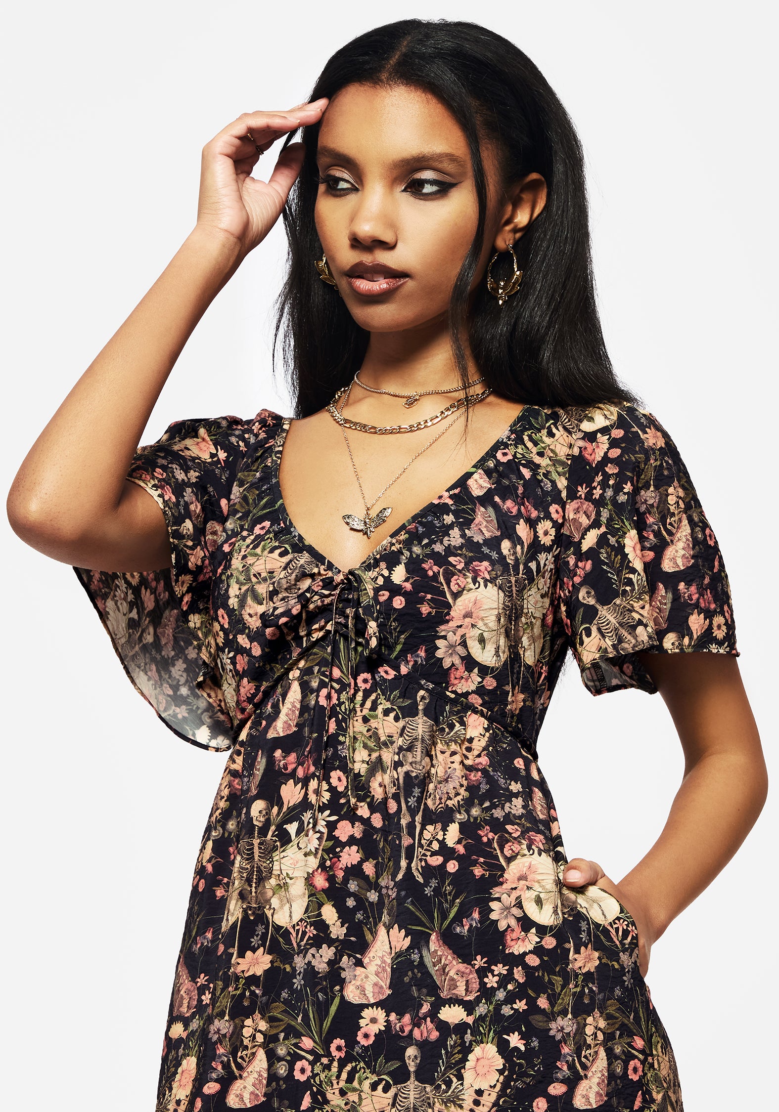 Pixie Floral Print Tie Front Maxi Dress