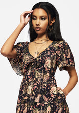 Pixie Floral Print Tie Front Maxi Dress