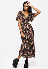 Pixie Floral Print Tie Front Maxi Dress