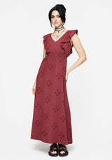 Crux Broderie Cotton V-Neck Frill Maxi Dress