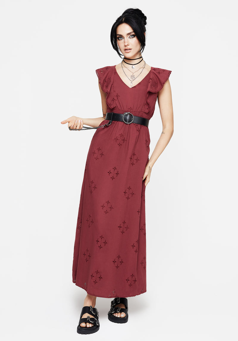 Crux Broderie Cotton V-Neck Frill Maxi Dress