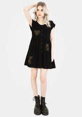 Foliate Linen-Blend Embroidered Button Up Mini Dress - Black