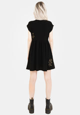 Foliate Linen-Blend Embroidered Button Up Mini Dress - Black