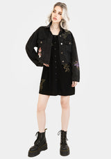 Foliate Linen-Blend Embroidered Button Up Mini Dress - Black