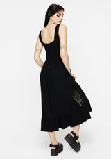 Foliate Linen-Blend Embroidered Sleeveless Midi Dress - Black