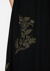 Foliate Linen-Blend Embroidered Sleeveless Midi Dress - Black