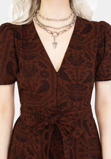 Annabel Raven Print Button Up Midi Dress - Rust
