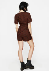 Annabel Raven Print Tie Waist Playsuit - Rust