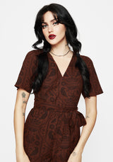 Annabel Raven Print Tie Waist Playsuit - Rust