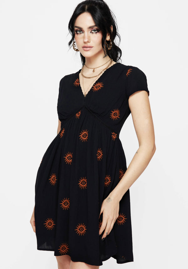 Solstice Embroidered Smock Mini Dress