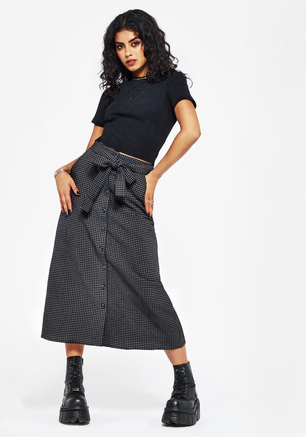 Faythe Cotton Check Button Up Midi Skirt