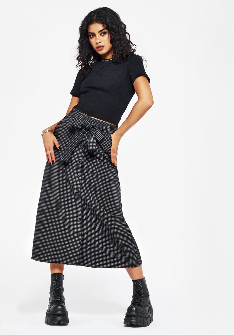 Faythe Cotton Check Button Up Midi Skirt