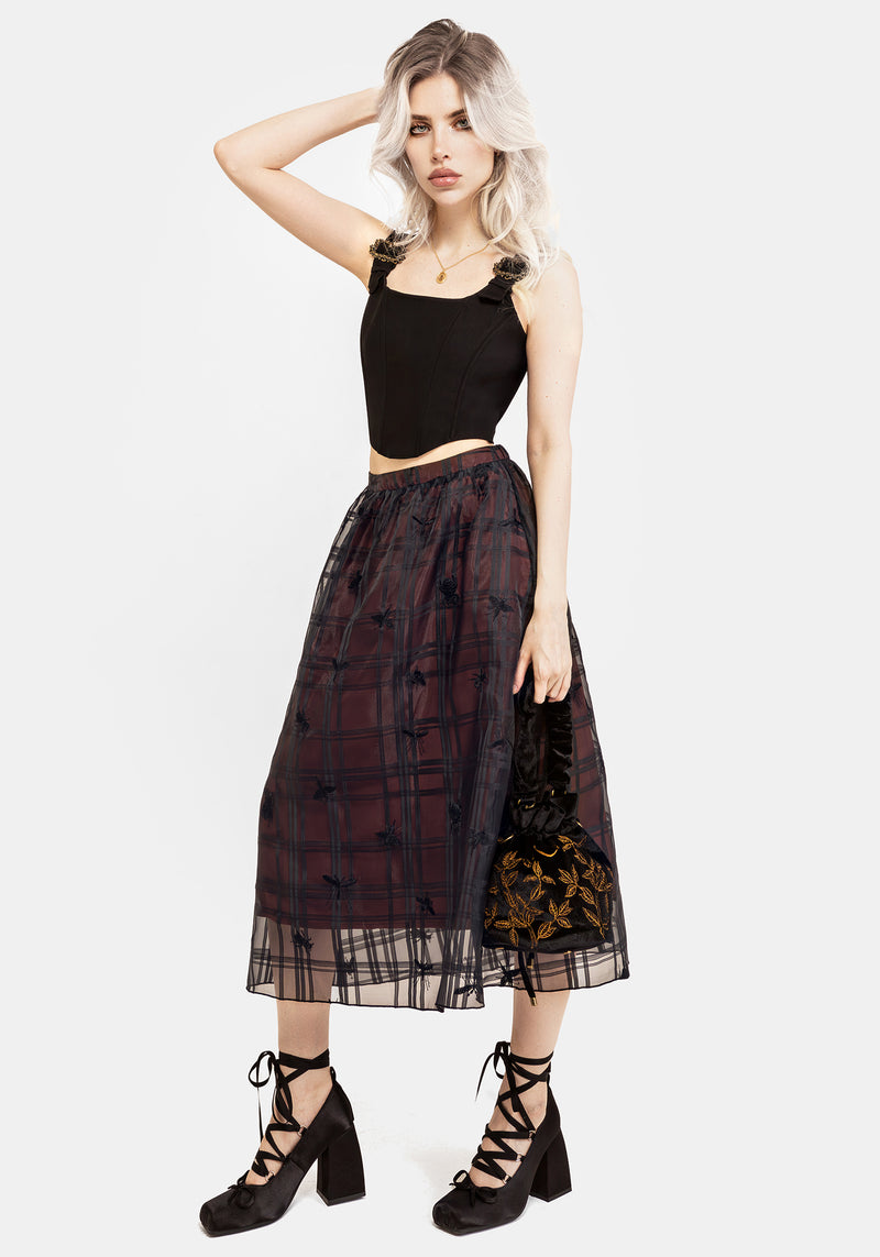Sedona Organza Check Embroidered Midaxi Skirt