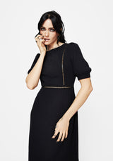 Blessing Puff Sleeve Tie Back Midi Dress
