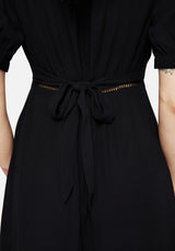 Blessing Puff Sleeve Tie Back Midi Dress